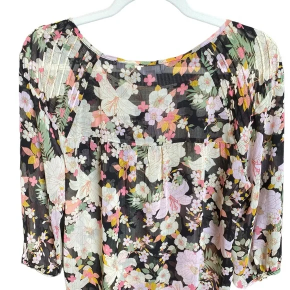 LC Lauren Conrad Floral Chiffon Peasant Top - Picture 3 of 8
